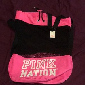 Fishnet black n hot pink tote